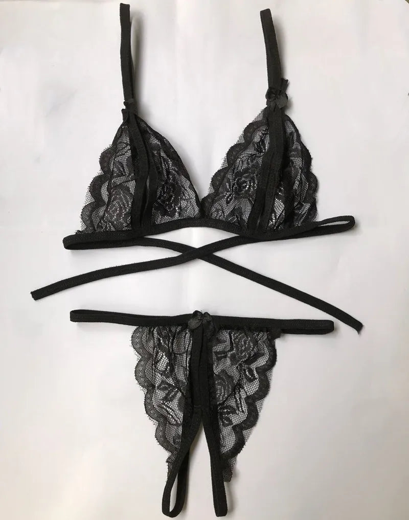 Women Sexy Lingerie Set Lace Strappy Push Up Bra Set Erotic Lingerie Porno Femme Wire Free Underwear Bralette Set Lingerie Woman