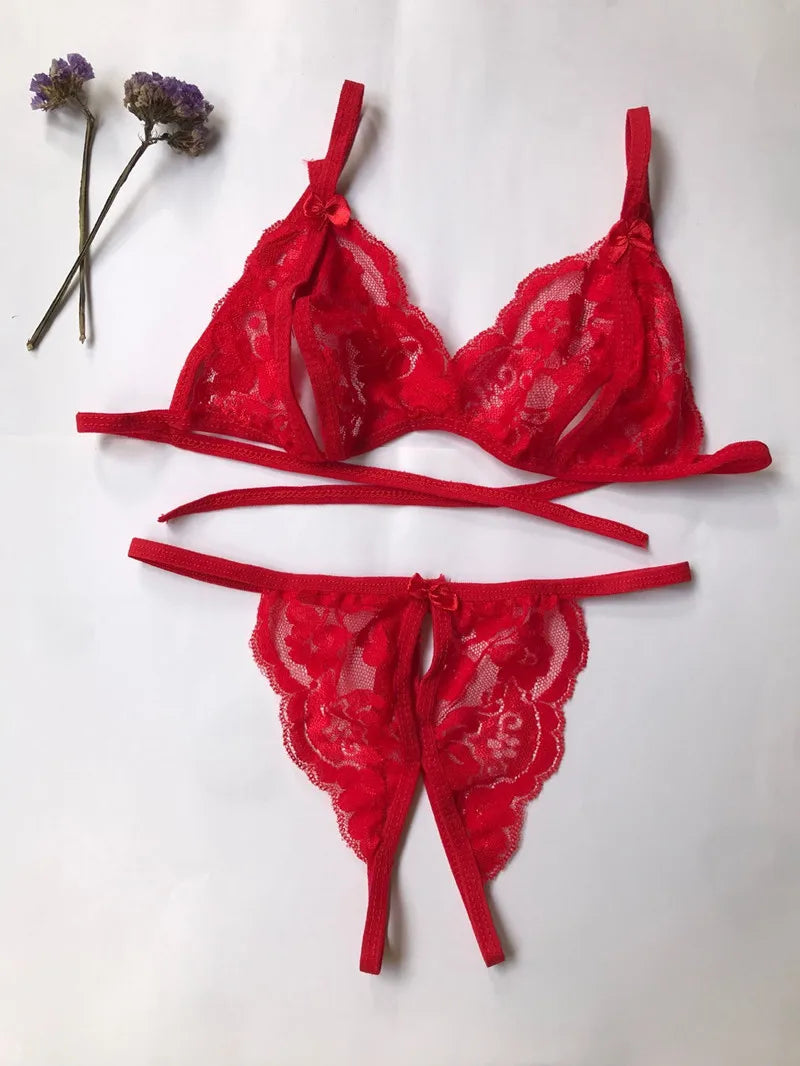 Women Sexy Lingerie Set Lace Strappy Push Up Bra Set Erotic Lingerie Porno Femme Wire Free Underwear Bralette Set Lingerie Woman