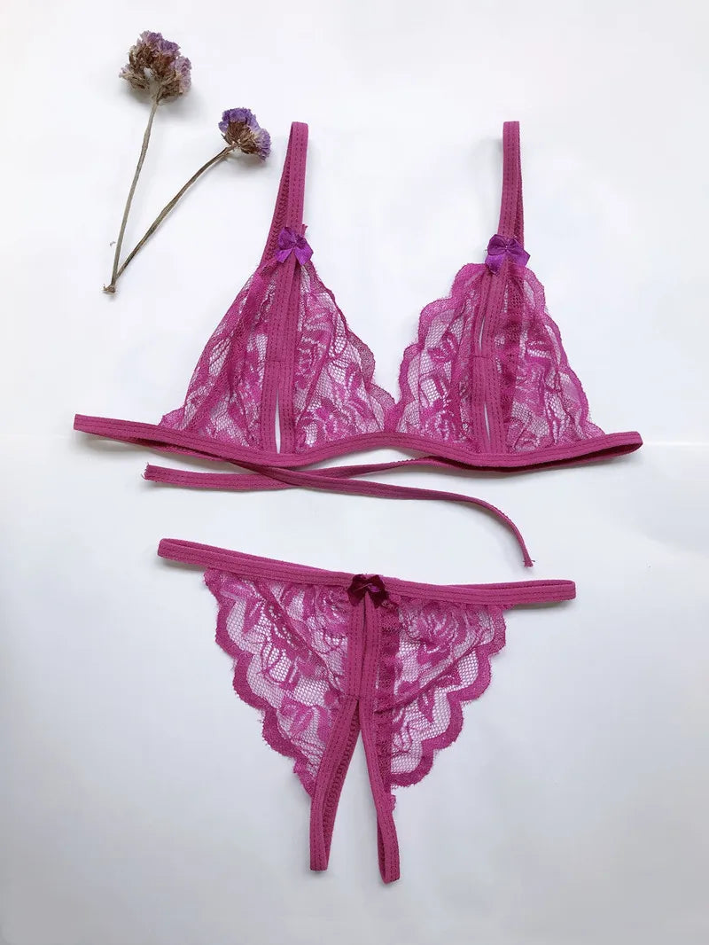 Women Sexy Lingerie Set Lace Strappy Push Up Bra Set Erotic Lingerie Porno Femme Wire Free Underwear Bralette Set Lingerie Woman
