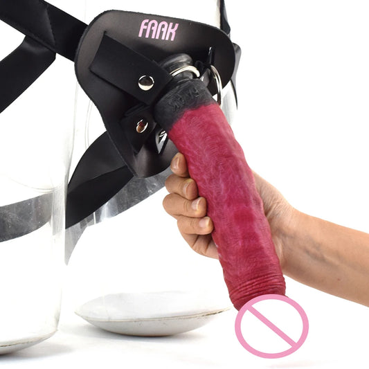 FAAK Strapon Realistic Dildo With Sucker Red Silicone Long Penis On Harness Adjustable Sex Toys For Women Lesbian Anal Plug