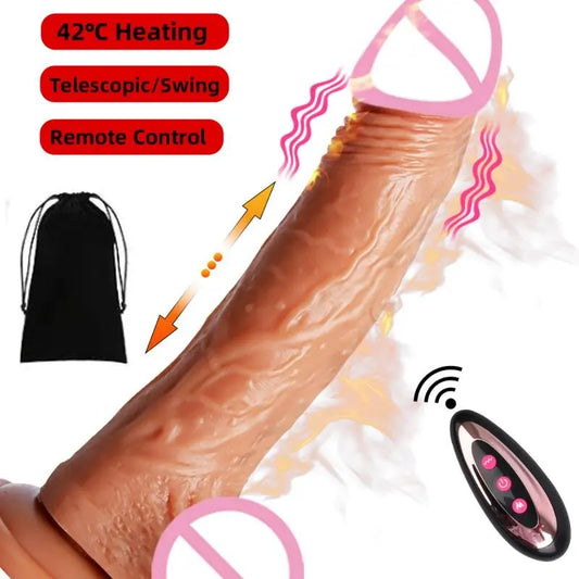 Black Skin Dildo For Women Rubber Realistic Penis Remote Control Telescopic And Heating Dildo Vibrator Female Real Cock Sex Toys